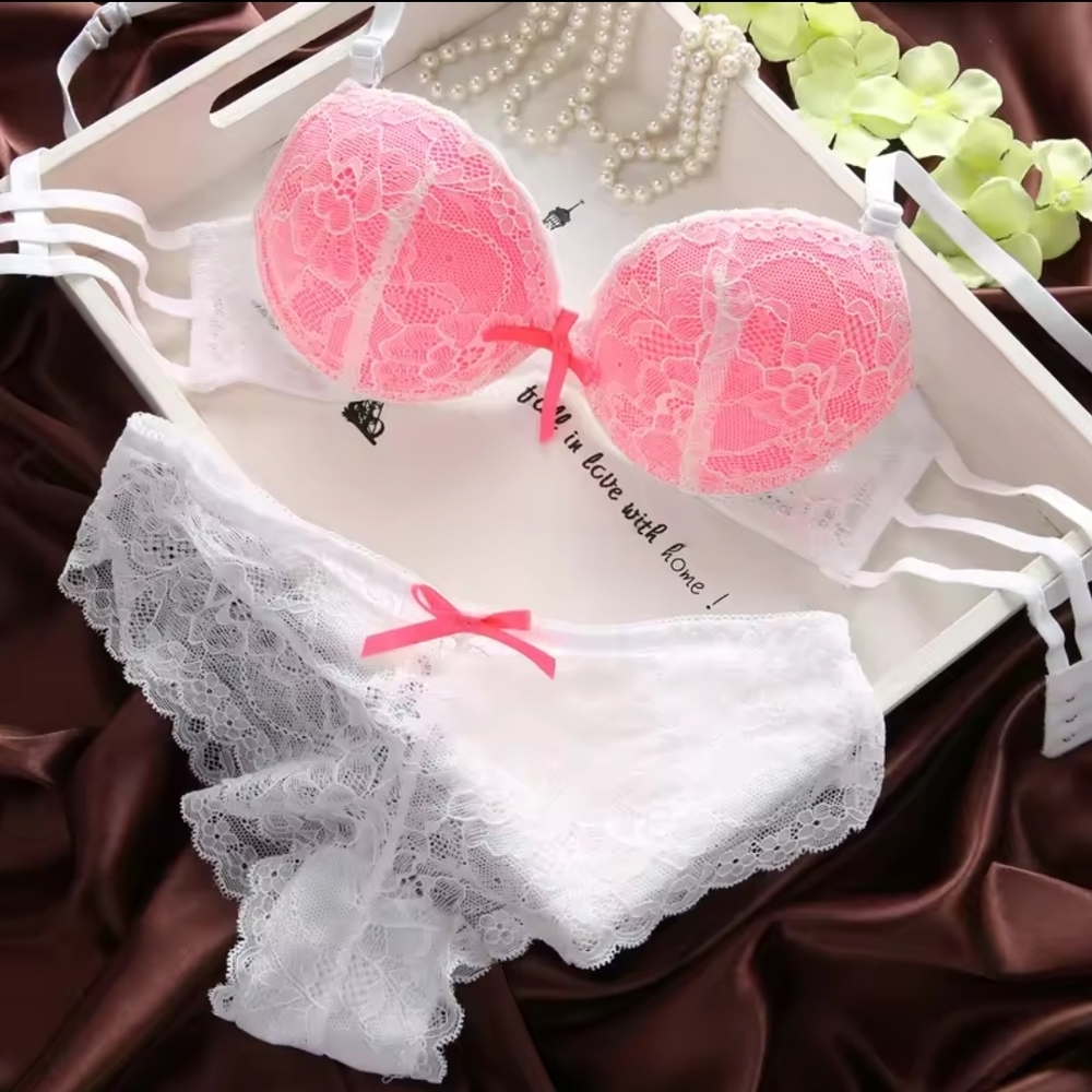 Elegant Pink and White Lace Lingerie Set